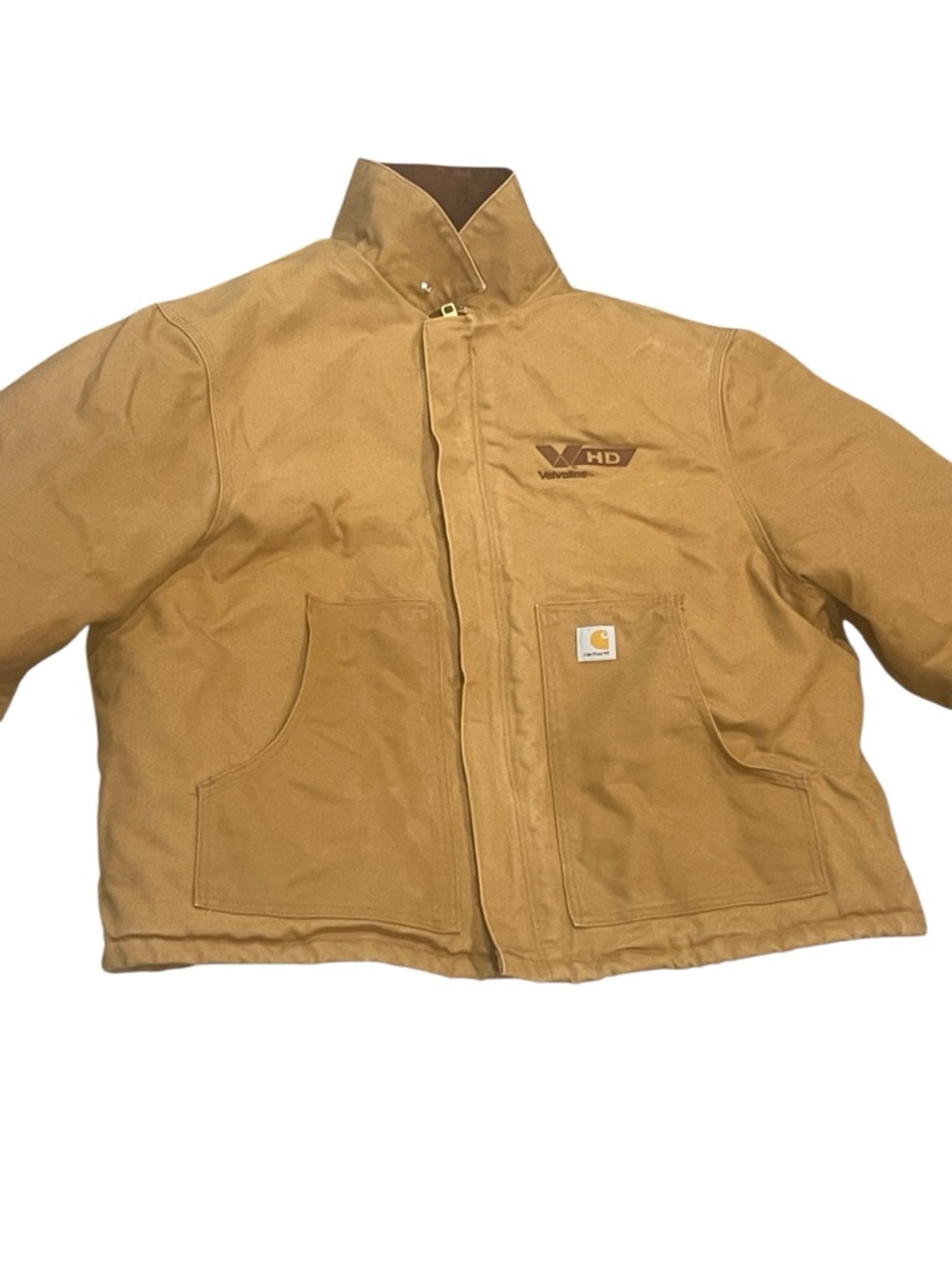 Carhartt Work Jacket in Camel Brown Durable 2XL Lined Valvoline Logo J002BRN
